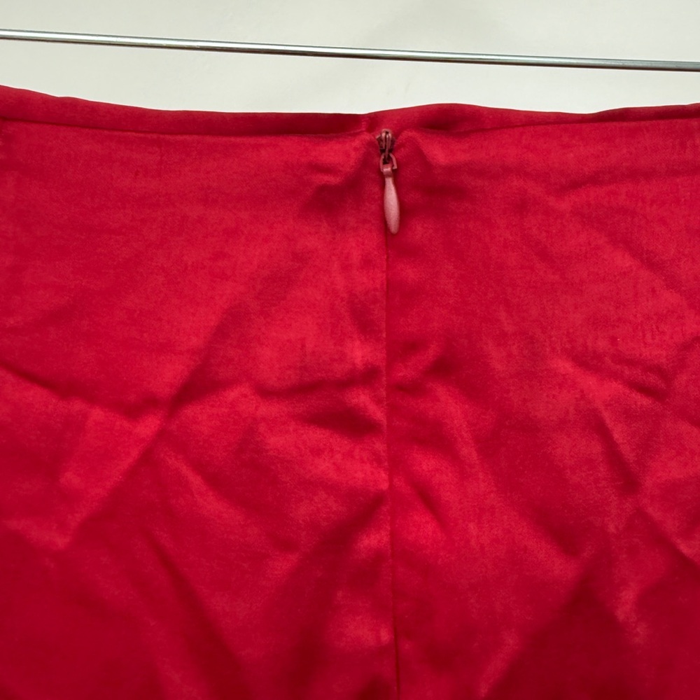 Red Satin Mini Skirt High Waist Front Slit Club Skirt | Size S - Picture 6 of 7